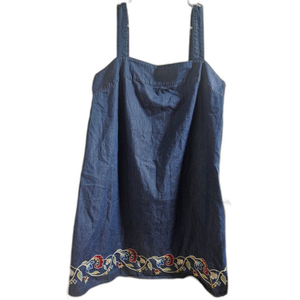 Sz. L Blue Denim Pendleton Overall Dress with Embroidered Hemline